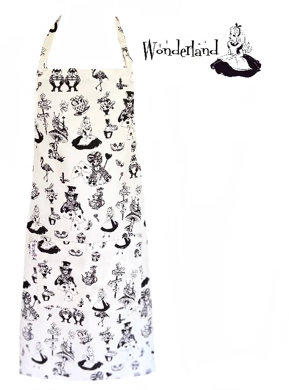 Alice in Wonderland Unisex Apron. Black and White Classic Alice Adult Apron