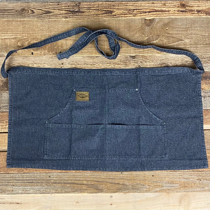 BLACK DENIM APRON // LEATHER PATCH