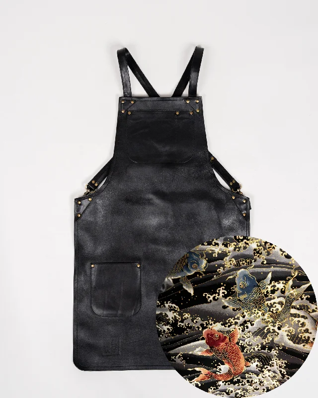 Black Leather Apron - Japanese Koi