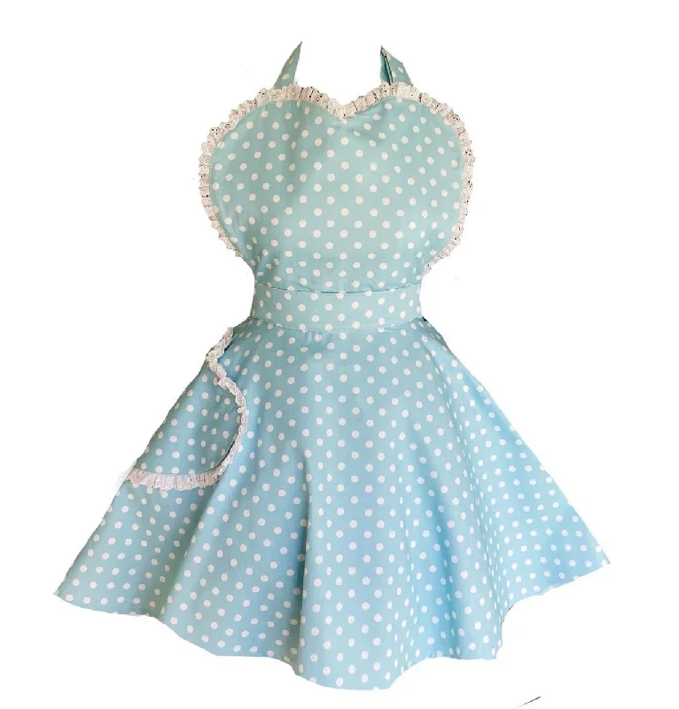 Deliciously Dotty Vintage  Blue Polka Dot Womens Sweetheart Apron