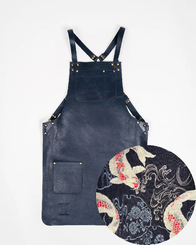 Navy Leather Apron - Navy Koi Fish