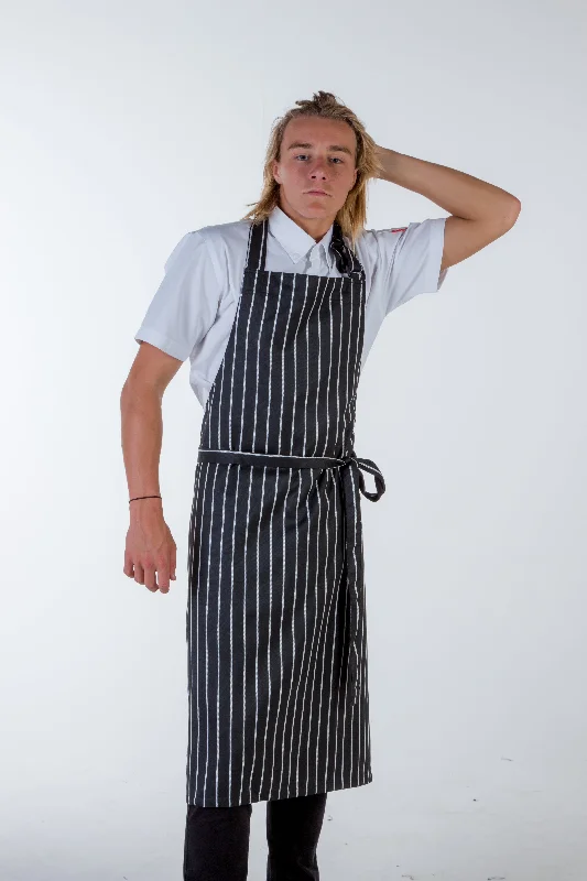 Sidney striped black/white bib Chef Apron Large size no pocket