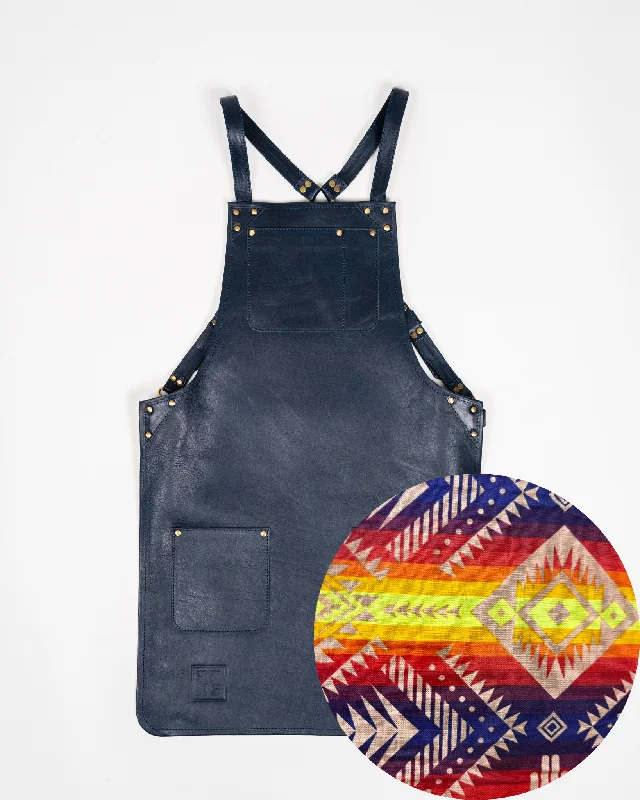 Navy Leather Apron - Aztec