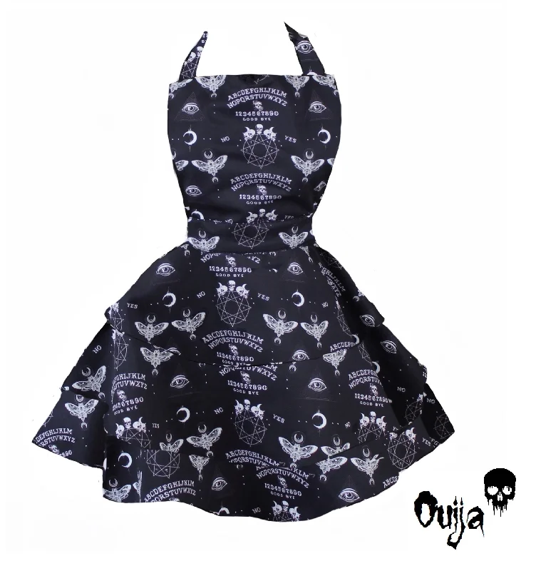 Black Ouija Occult Witch Women's Rara Apron. Retro Pin Up Black Witchy Goth Apron