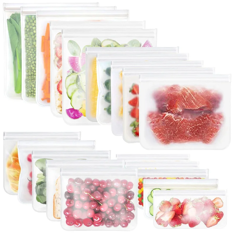 20Pcs Reusable Food Storage Bags Leakproof BPA Free