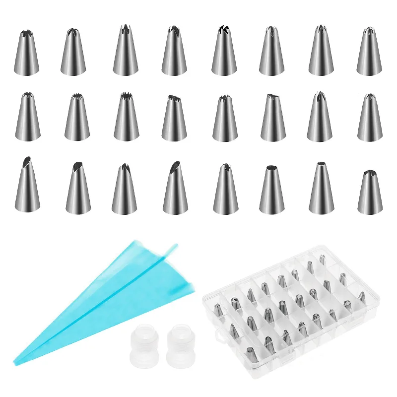 24Pcs Cake Decorating Kit with Stainless Steel Tips & Bags