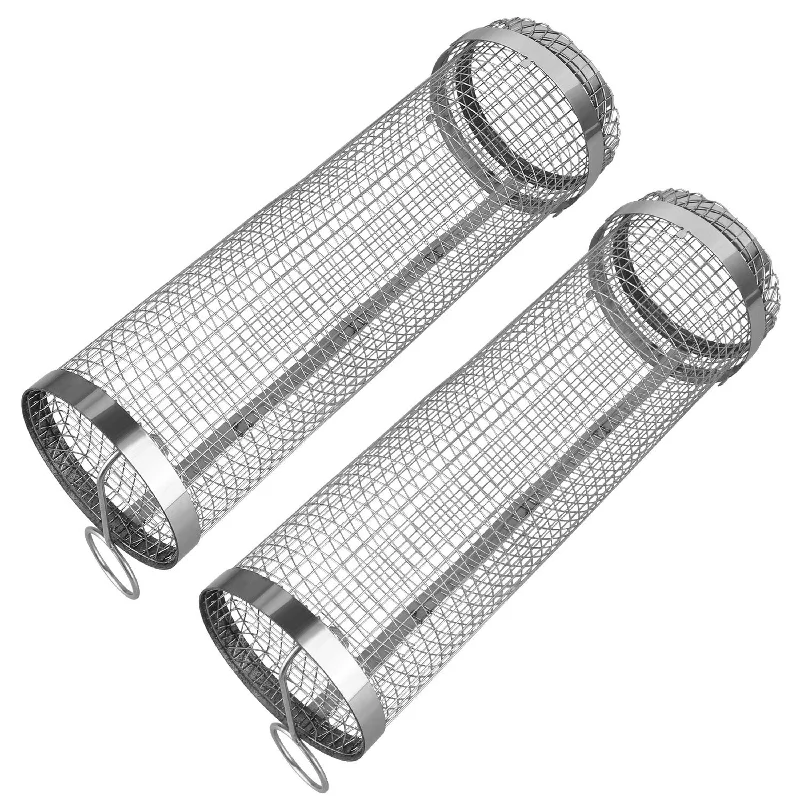 2Pcs BBQ Rolling Basket Stainless Steel Grill Mesh