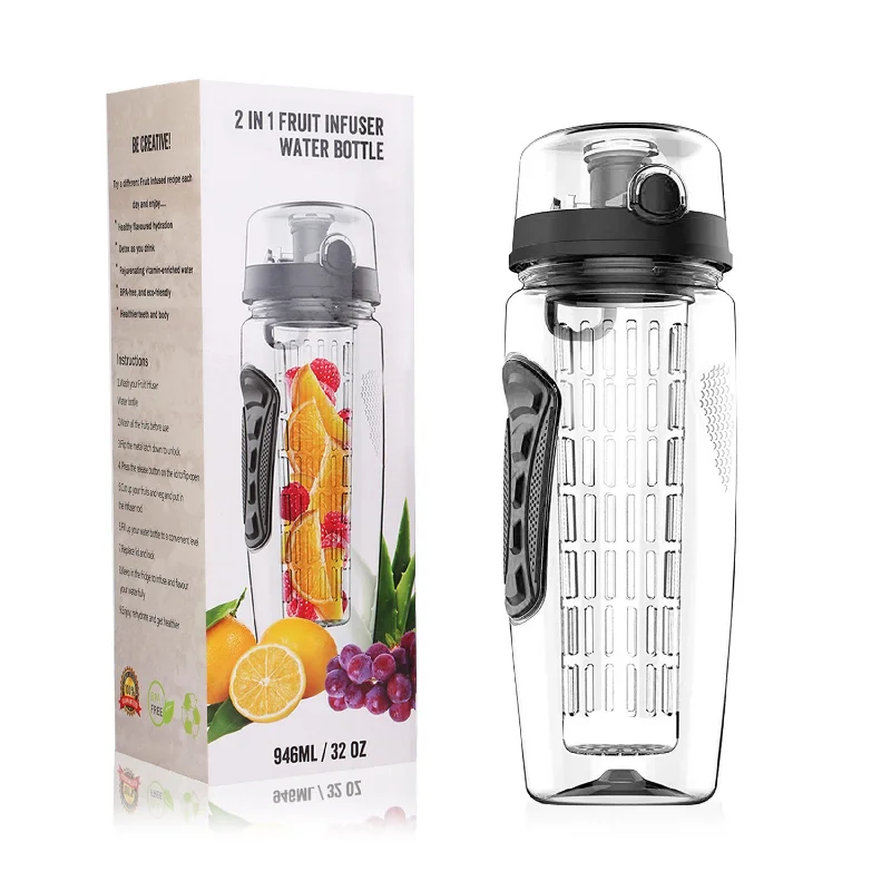 32oz Fruit Infuser Water Bottle with Flip Top Lid