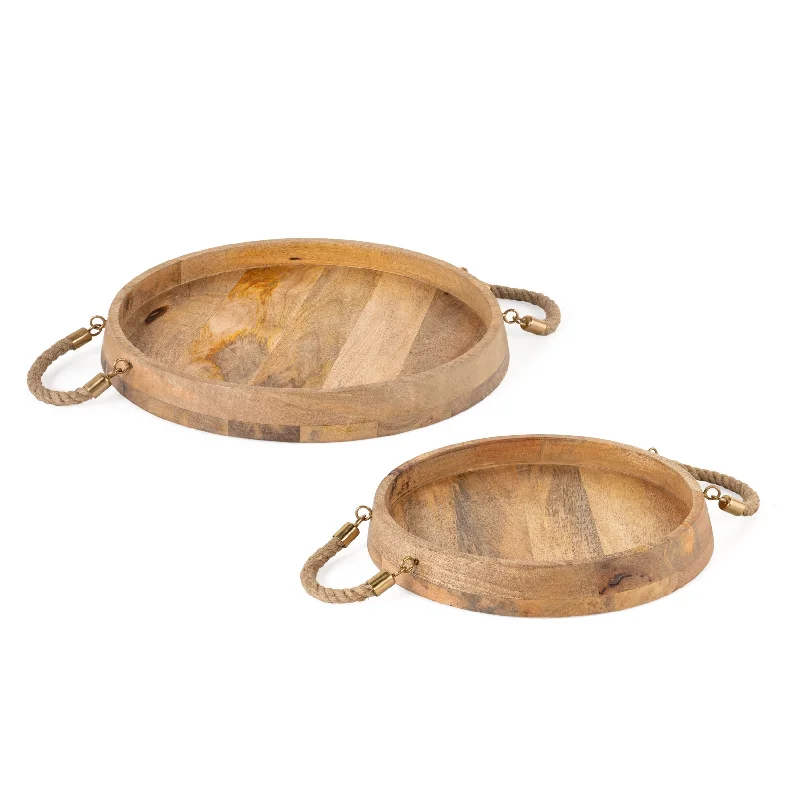 Benjamin Round Wood Trays, Set of 2