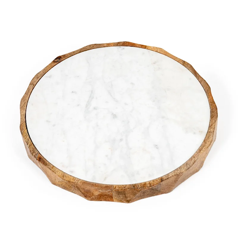 Carmelo 15 Round Marble and Wood Serving Board