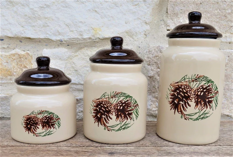 Green Pines 3-pc Ceramic Cabin Canisters