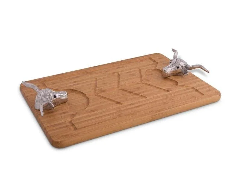 Handmade Carving Board with Longhorn Handles