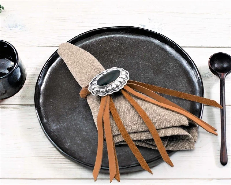 Leather and Silver Concho Napkin Rings