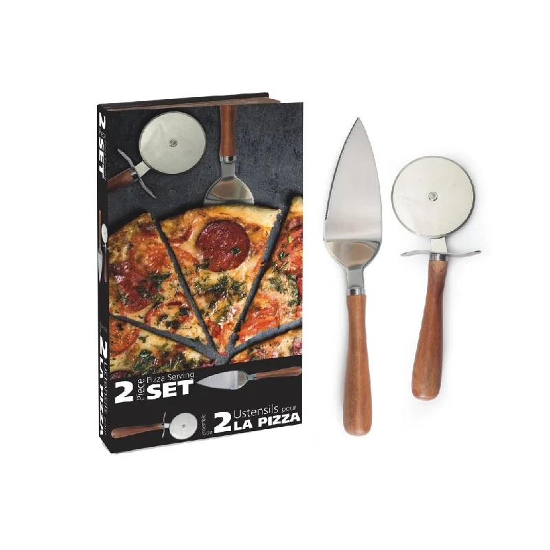 Natural Living Pizza Serving Set with Pizza Wheel & Server, Acacia Wood