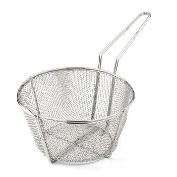 Nella 10.5" Round #4 Mesh Fry Basket with 9" Handle, 6" Deep