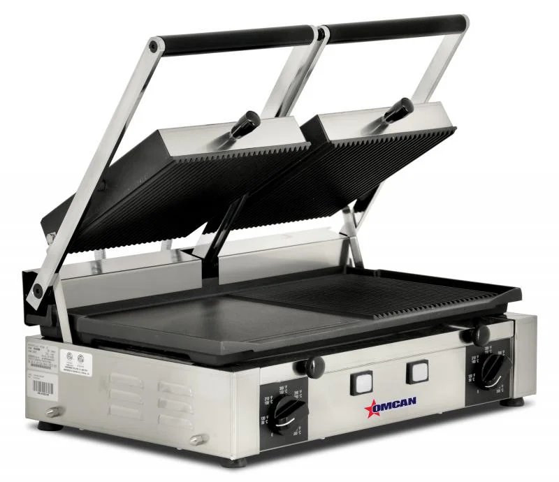 Nella Elite Series 10" x 19" Double Panini Grill Grooved Top & Half Grooved and Smooth Bottom 220V