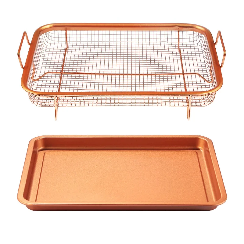 Non-Stick Crisper Tray Set Air Fry Pan Grill Basket Oven Safe Oil Free