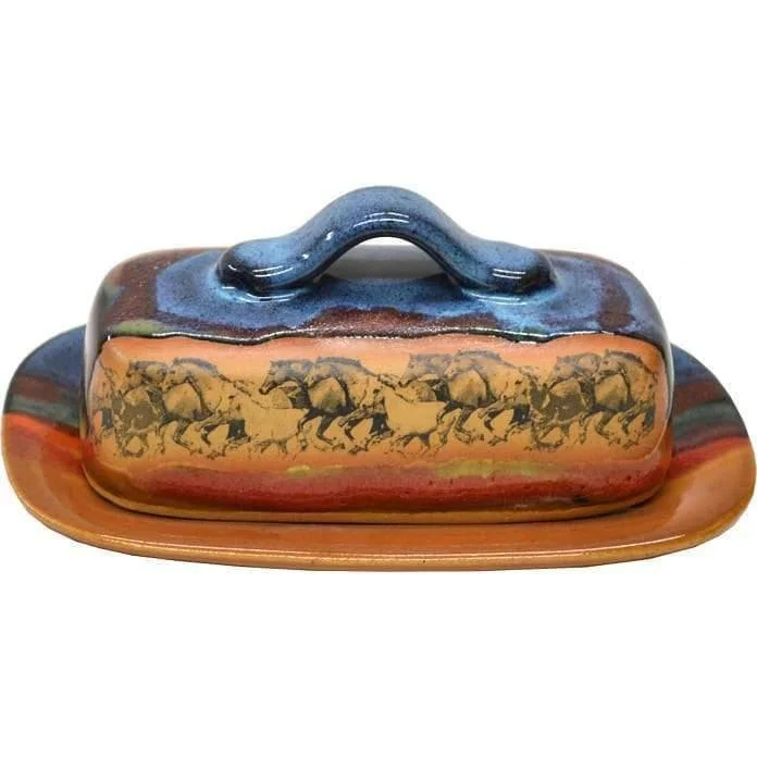 Open Range Horses Butter Dish