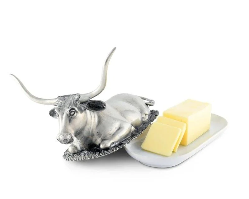 Pewter & Stoneware Longhorn Butter Dish