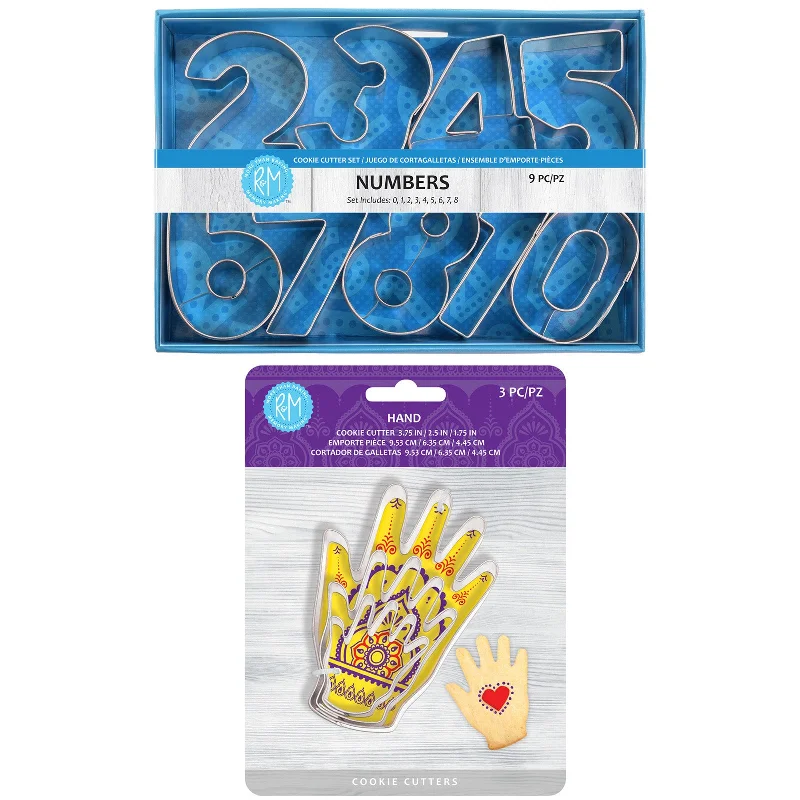 R&M Hand and Number 12 Piece Cookie Cutter Set