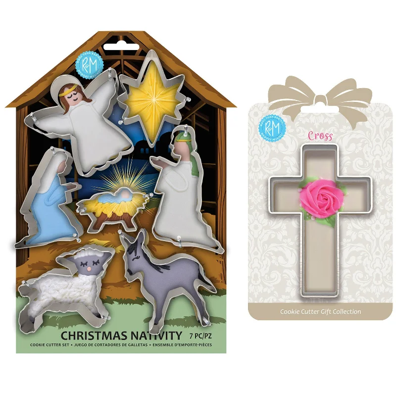 R&M International Cross and Nativity Scene Cookie Cutter Set, 8 Piece