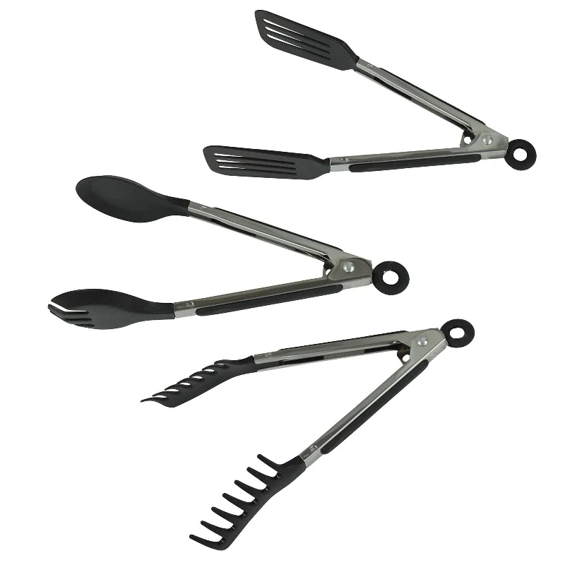 R&M International Set of 3 Tongs, Black