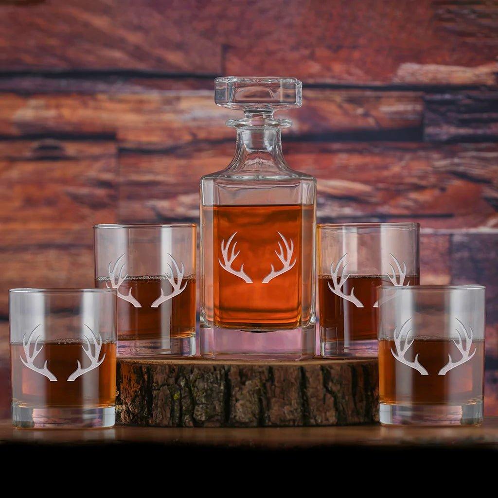 Sand Carved Whiskey Decanter Set - 2 Styles