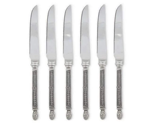 Tooled Pewter Handled Steak Knives