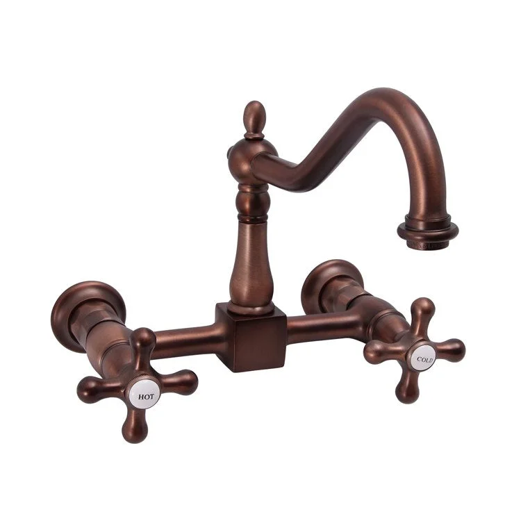 Kitchen Faucet Kate Wall Mount 2 Metal Cross Oil Rubbed Bronze Long Hooked Swivel Spout