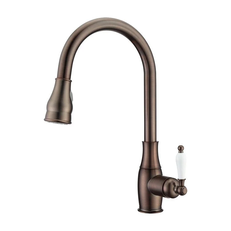 Kitchen Faucet Caryl 1 Porcelain Lever Oil Rubbed Bronze Magnetic Pull Down Gooseneck Spout