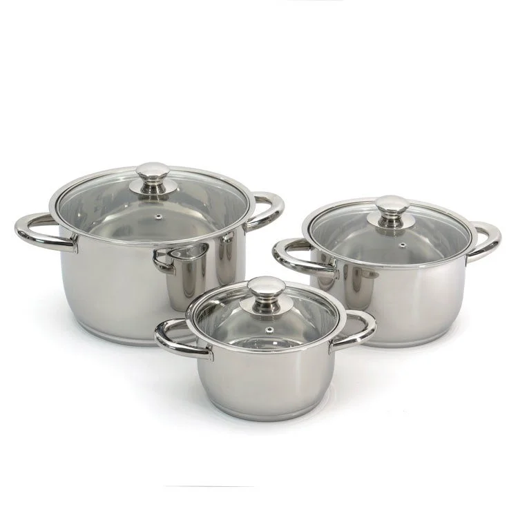 Essentials Prima 18/10 Stainless Steel Cookware Six-Piece Set with Silver Handles