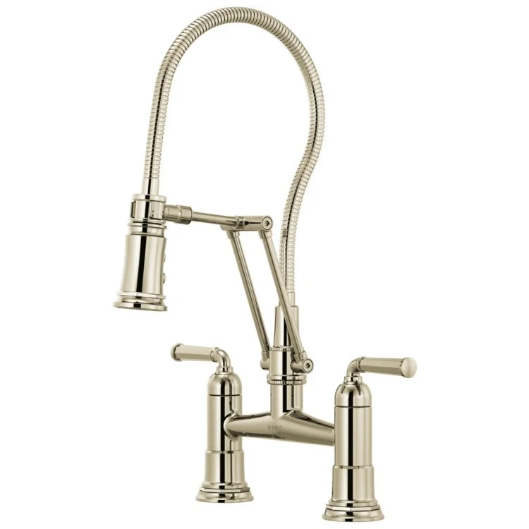 Kitchen Faucet Rook Bridge with Finished Semi-Flexible Hose 8 Inch Spread 2 Lever ADA Brilliance Polished Nickel 1.8 Gallons per Minute