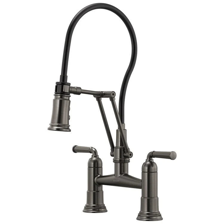 Kitchen Faucet Rook Bridge with Finished Semi-Flexible Hose 2 Lever ADA Brilliance Luxe Steel 1.8 Gallons per Minute