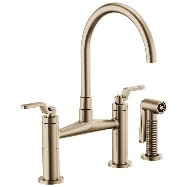 Litze Two Handle Kitchen Bridge Faucet with High-Arc Spout/Industrial Handle/Side Sprayer