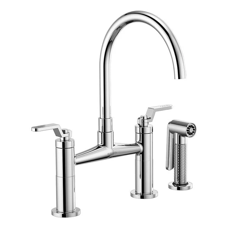 Litze Two Handle Kitchen Bridge Faucet with High-Arc Spout/Industrial Handle/Side Sprayer