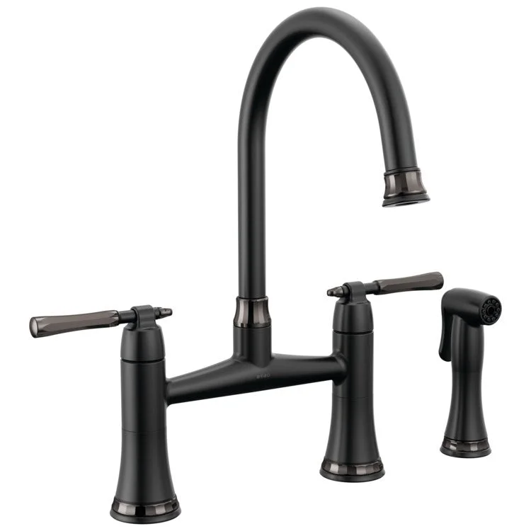 Kitchen Faucet Tulham 8 Inch Spread 2 Lever ADA Matte Black/Brilliance Black Onyx 1.8 Gallons per Minute