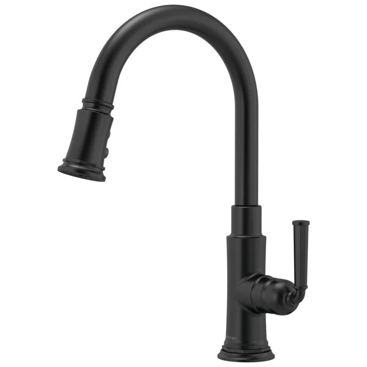 Kitchen Faucet Rook 1 Lever ADA Matte Black Pull Down 2 Function Handspray 1.8 Gallons per Minute