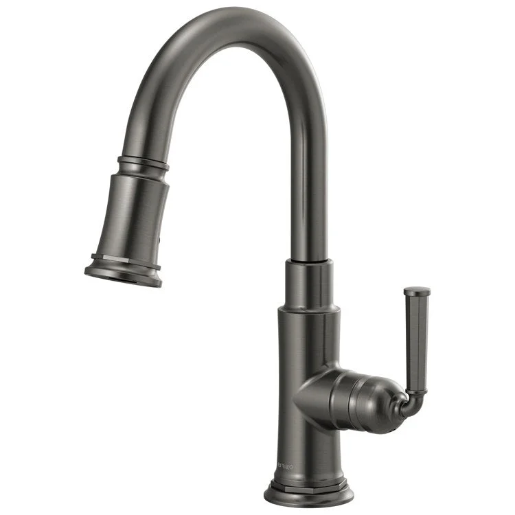 Prep Faucet Rook 1 Lever ADA Brilliance Luxe Steel Pull Down 2 Function Aerated Stream or Spray 360 Degree Swivel