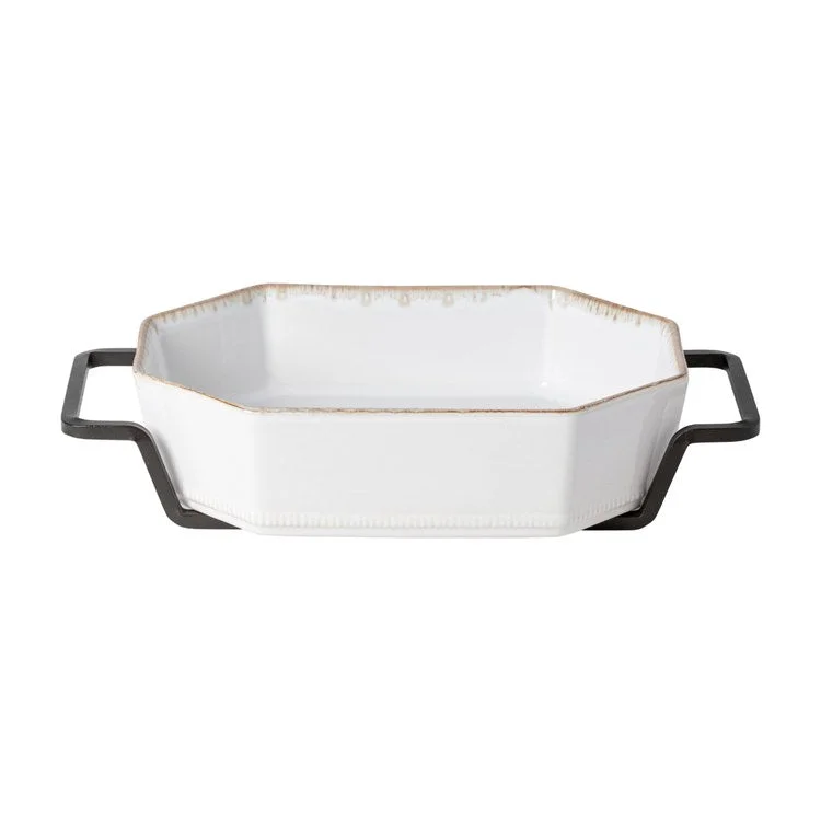 Luzia 9" Octagonal Baker with Metallic Holder - Cloud White