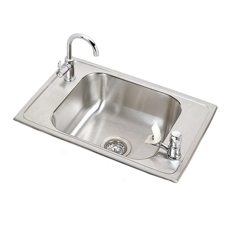 Classroom Sink Celebrity 25 x 17 Inch Single Bowl Rectangular Faucet & Bubbler Kit 2 Hole Brushed Satin Drop-In Minimum Cabinet Size 30 Inch 6-7/8 Inch 20 Gauge Bottom Only Pads LKD208513LC Faucet LKJ35 Drain LK1141A Bubblers Included