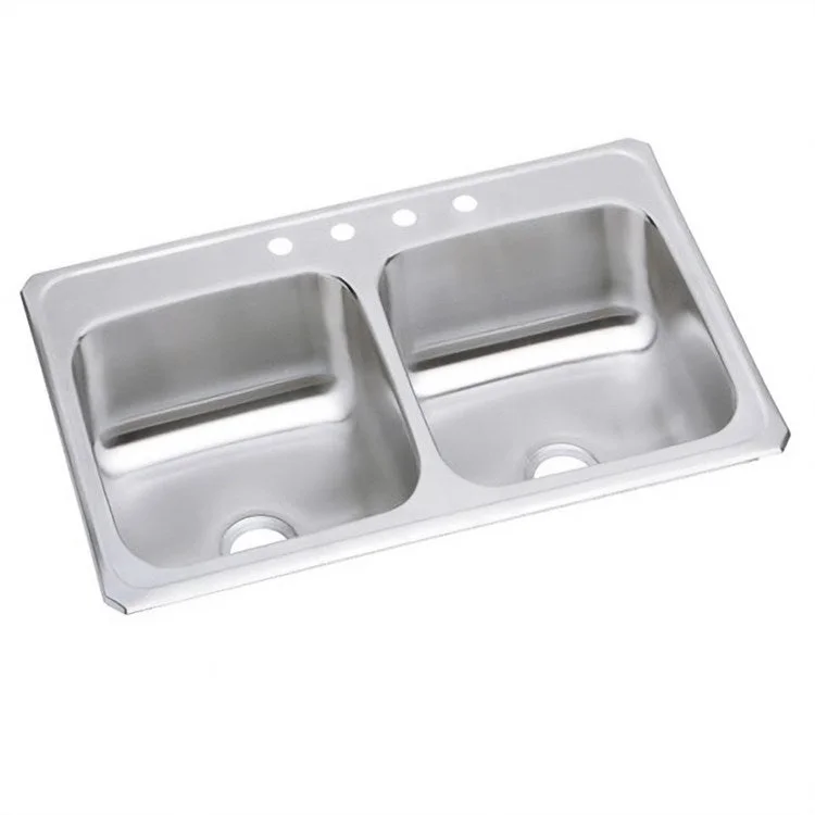 Gourmet Celebrity 43" Double Bowl Stainless Steel Drop-In Kitchen Sink with 4 Holes