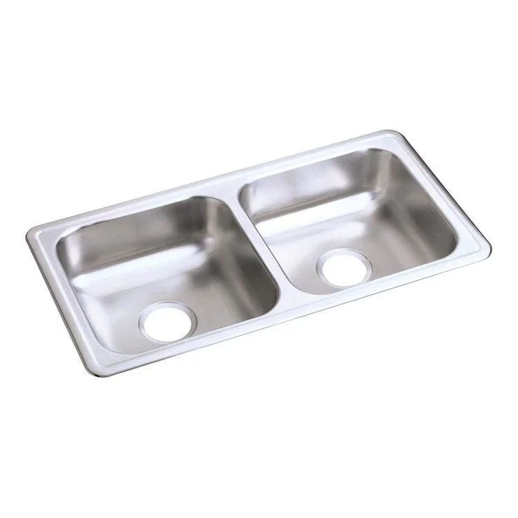 Kitchen Sink Dayton 33 x 17 Inch Double Bowl Equal ADA Satin Drop-In Rectangle Drain Location Center Depth 6 Inch Bottom Only Pads