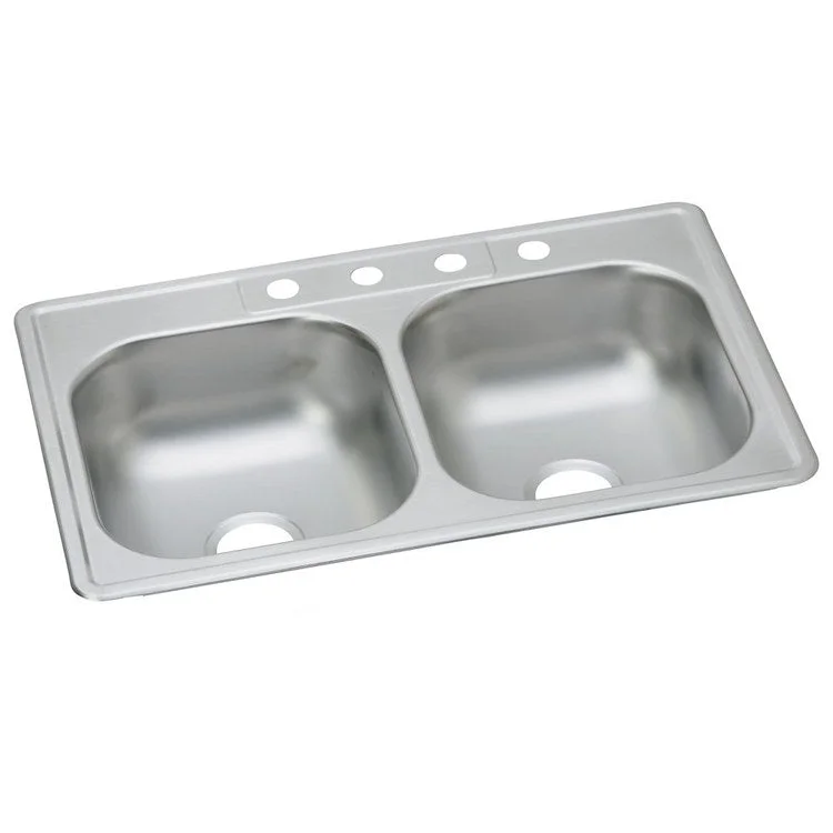 Kitchen Sink Dayton 33 x 22 Inch Double Bowl Equal 4 Hole Satin Drop-In 7 Inch