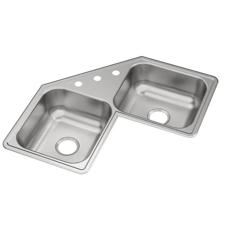 Kitchen Sink Dayton 32 x 32 Inch Double Bowl Equal Corner 3 Hole Elite Satin Corner