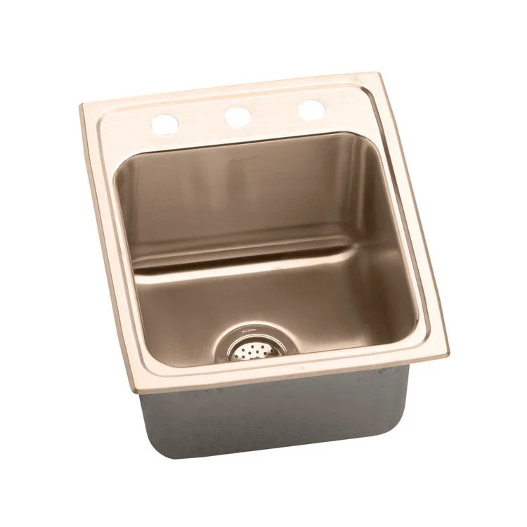 Kitchen Sink 17 x 22 Inch Single Bowl Antimicrobial Copper 2 Hole Lustrous Satin Drop-In