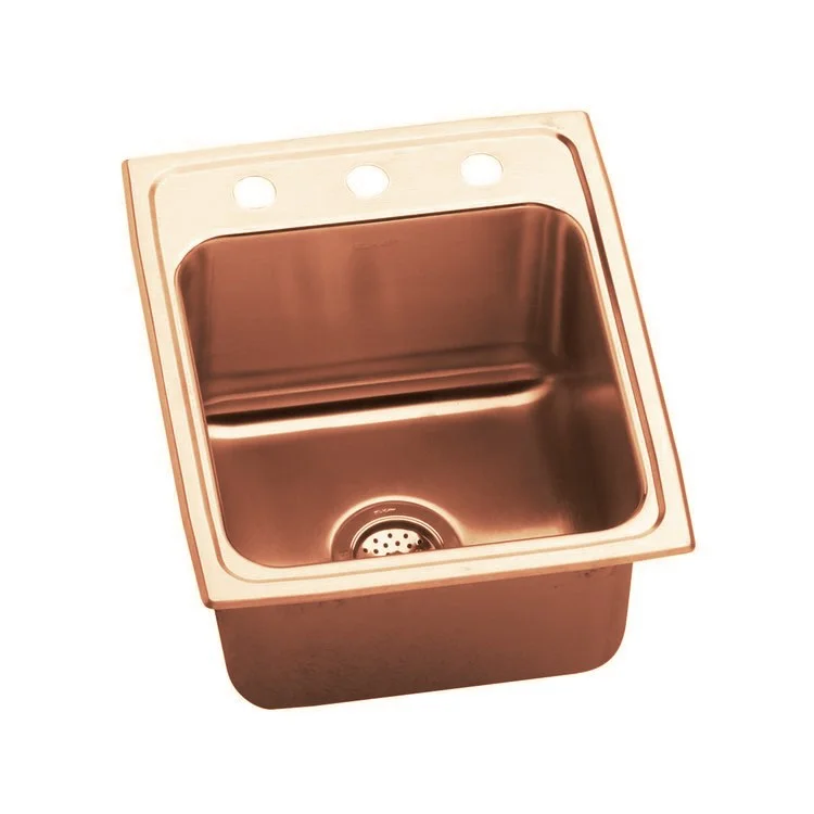 Kitchen Sink 17 x 22 Inch Single Bowl Antimicrobial Copper OS4 Hole Lustrous Satin Drop-In