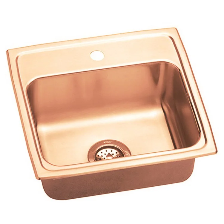 Kitchen Sink 19.5 x 19 Inch Single Bowl Antimicrobial Copper 1 Hole Lustrous Satin Drop-In