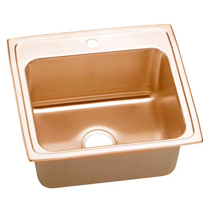 Kitchen Sink 22 x 19.5 Inch Single Bowl Antimicrobial Copper 1 Hole Lustrous Satin Drop-In