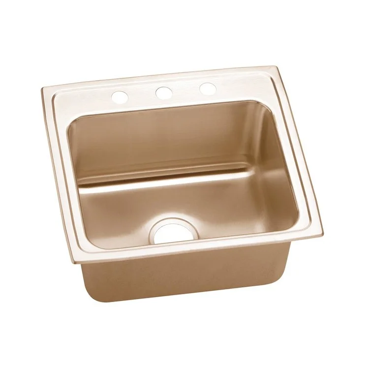 Kitchen Sink 22 x 19.5 Inch Single Bowl Antimicrobial Copper 2 Hole Lustrous Satin Drop-In