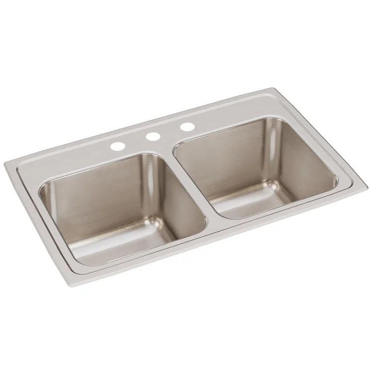 Kitchen Sink Lustertone Classic 29 x 18 Inch Double Bowl Equal 3 Hole Lustertone/Lustrous Satin Drop-In